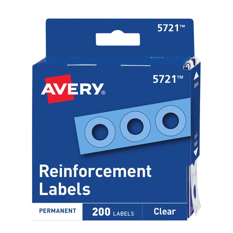 Avery Self-Adhesive Hole Reinforcement Stickers, 1/4"" Diameter Hole Punch Reinforcement Labels, Clear, Non-Printable, 200 Labels Total (5721) - Image 1